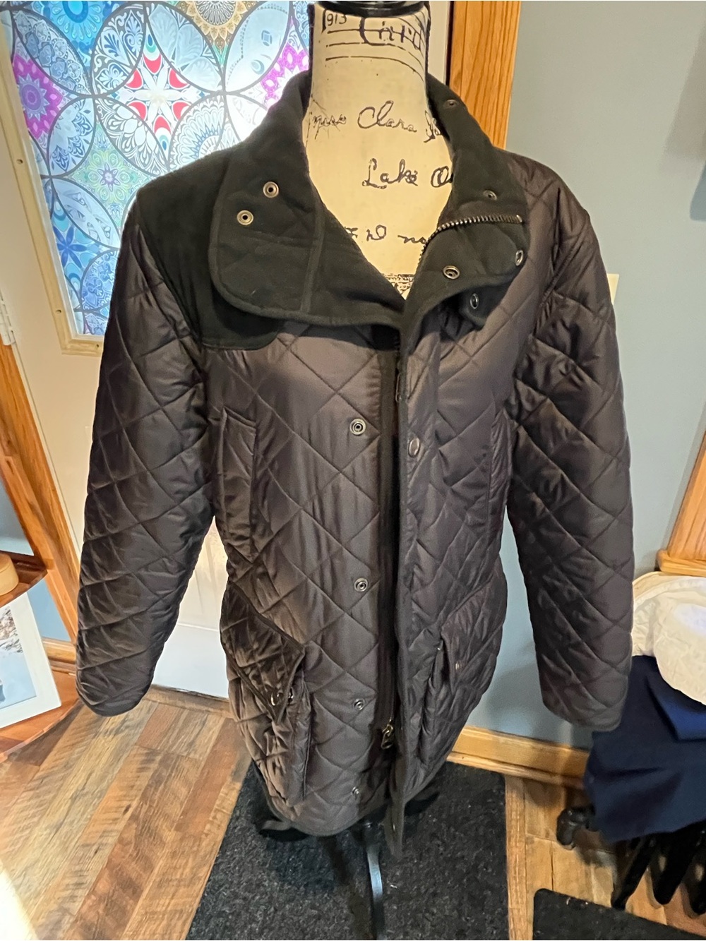 Polo Ralph Lauren Quilted Shooting Jacket Mens Med Black Fleece Lined Barn Coat